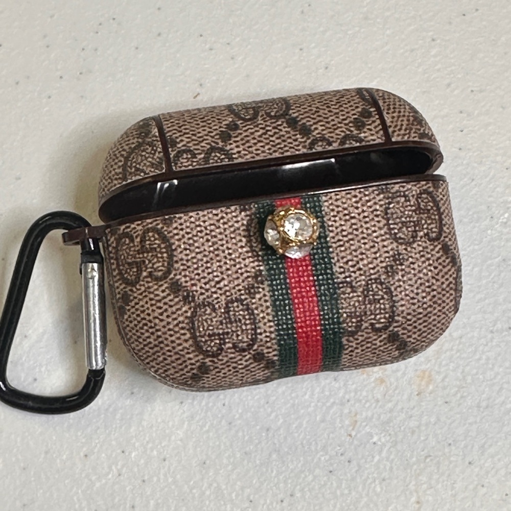Designer Brown AirPods Case with Carabiner